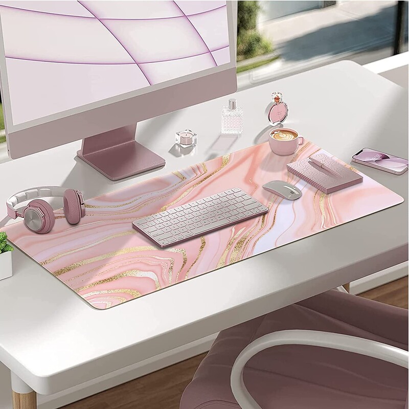 Ružičasto zlatna ružičasta podloga za stol Velika XXL podloga za stol s neklizajućom gumenom podlogom Prošiveni rubovi Vodootporna podloga Dekoracija 35,4x15,7 inča