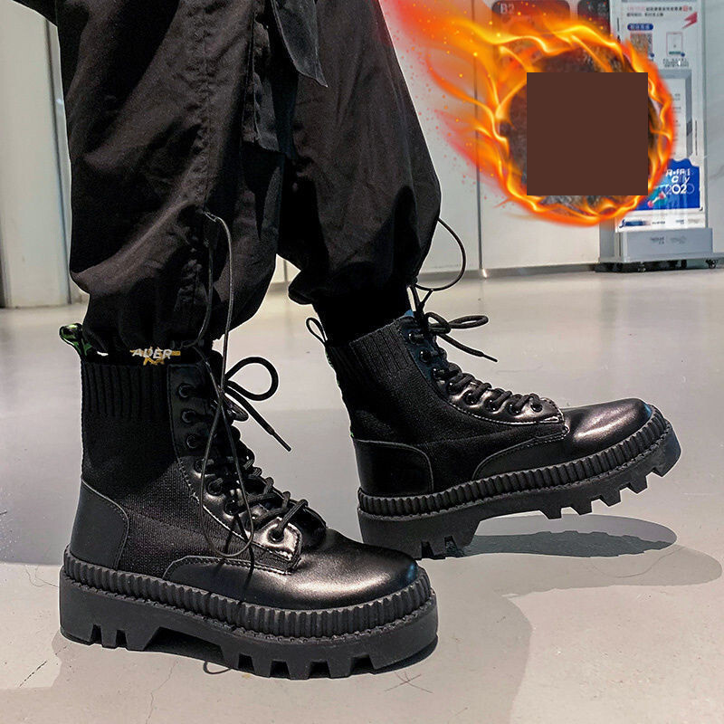 Pantofi Cizme Martin de toamnă și iarnă pentru bărbați Cizme de bărbați frumoși la modă britanică pantofi versatili din piele înalți plus pantofi de bumbac cald de catifea