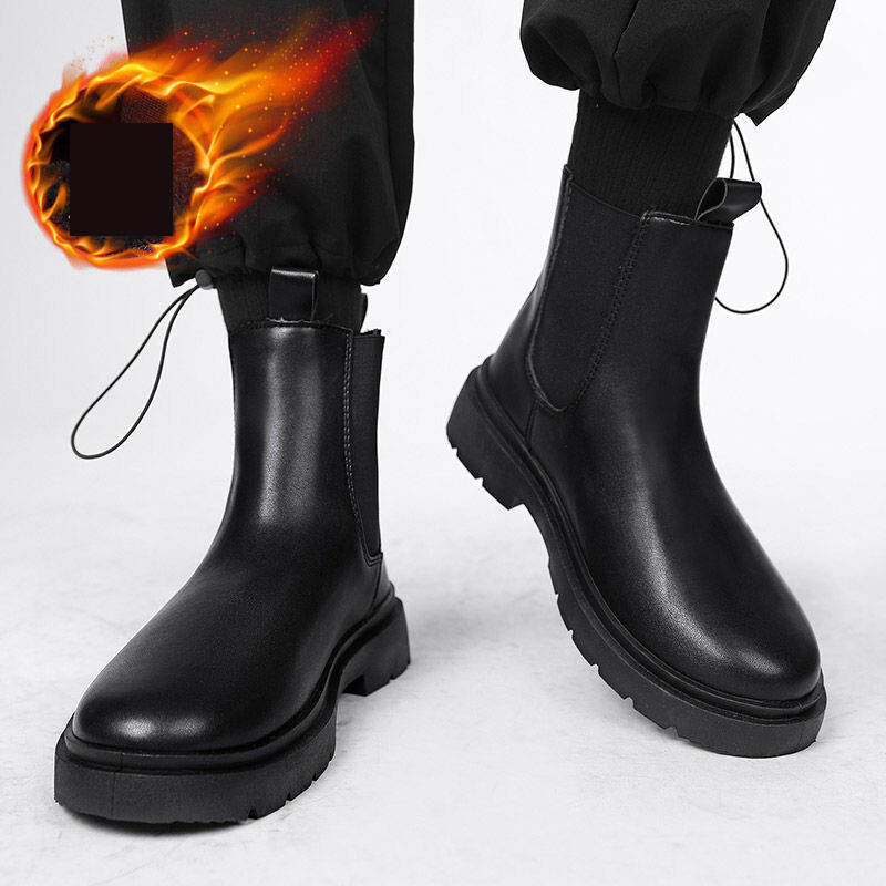 Pantofi Cizme Martin de toamnă și iarnă pentru bărbați Cizme de bărbați frumoși la modă britanică pantofi versatili din piele înalți plus pantofi de bumbac cald de catifea