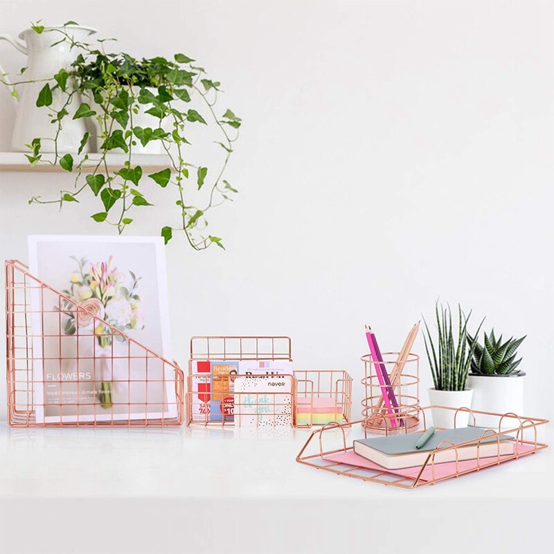 Knygų lentyna biuro stalinis rožinis auksinis metalinis knygų blokas trijų sluoksnių stalinis žurnalas lentynos knygų laikiklis