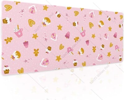 Pink Christmas Gaming Mouse Pad XL Cute Cupcake Gingerbread Velika podloga za stol Neklizajuća gumena podloga Božićna blagdanska podloga za miša za prijenosno računalo