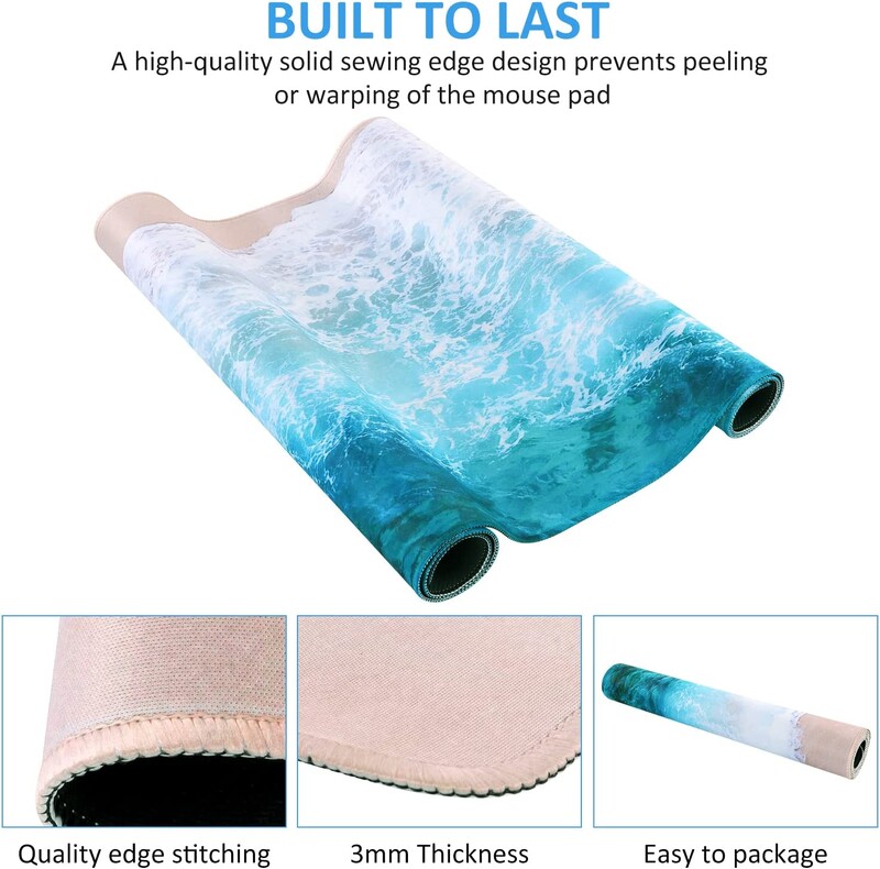Tampă de mouse extinsă 35,4 x 15,7 inci Tampă de mouse mare, cu bază de cauciuc, antiderapante, cu margini cusute, pentru birou, plajă