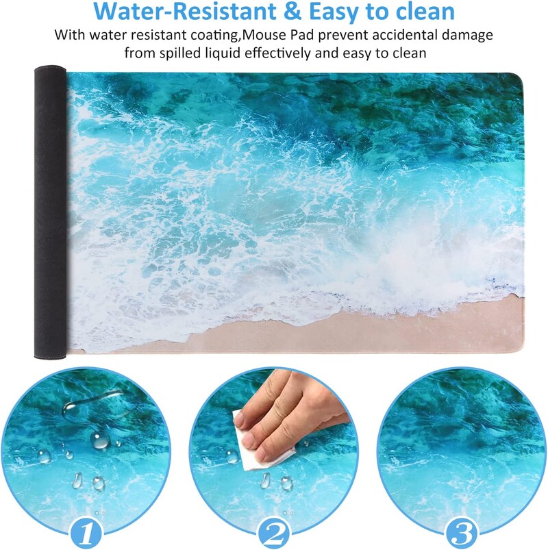 Tampă de mouse extinsă 35,4 x 15,7 inci Tampă de mouse mare, cu bază de cauciuc, antiderapante, cu margini cusute, pentru birou, plajă