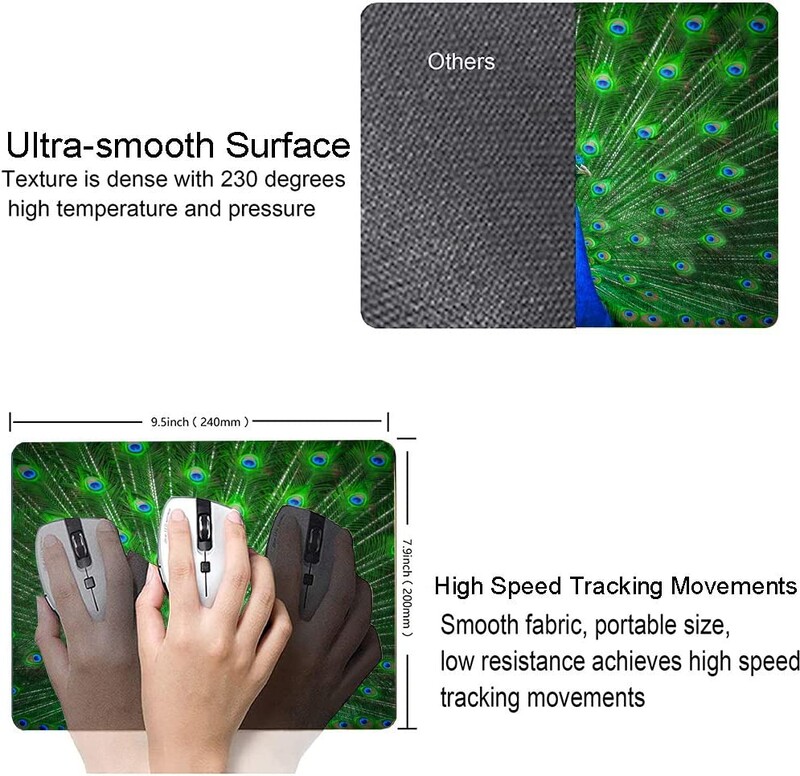 Paunova podloga za miša Pretty Animal Feather Gaming Mousepad Vodootporna neklizajuća gumena podloga Podloga za miša za uredsko kućno prijenosno računalo