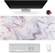 Extended Gaming Mouse Pad XXL ArtSo Large Desk Writing Pad Neklizajuća gumena podloga Prošiveni rubovi 35,1 x 15,7 Bijelo zlato Mramor