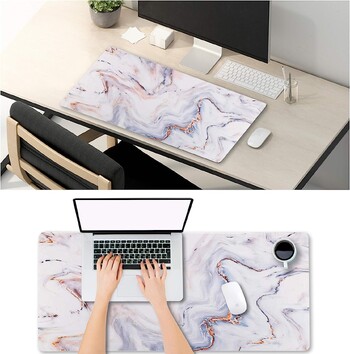 Extended Gaming Mouse Pad XXL ArtSo Large Επιφάνεια Γραφής Αντιολισθητική βάση από καουτσούκ Ραμμένες άκρες 35,1 x 15,7 λευκόχρυσο μάρμαρο