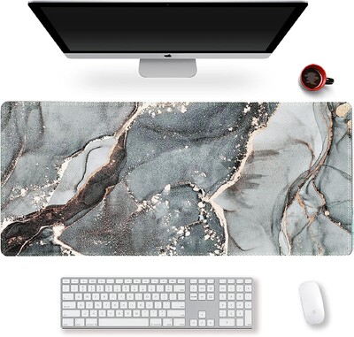 Extended Gaming Mouse Pad XXL ArtSo Large Desk Writing Pad Neklizajuća gumena podloga Prošiveni rubovi 35,1 x 15,7 Bijelo zlato Mramor