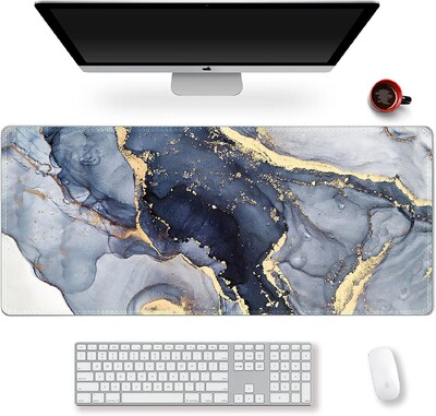 Extended Gaming Mouse Pad XXL ArtSo Large Desk Writing Pad Neklizajuća gumena podloga Prošiveni rubovi 35,1 x 15,7 Bijelo zlato Mramor