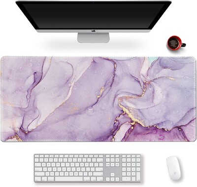 Extended Gaming Mouse Pad XXL ArtSo Large Desk Writing Pad Neklizajuća gumena podloga Prošiveni rubovi 35,1 x 15,7 Bijelo zlato Mramor
