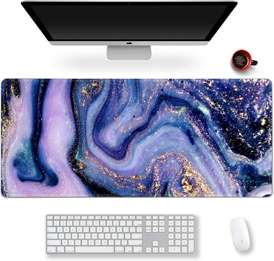 Extended Gaming Mouse Pad XXL ArtSo Large Desk Writing Pad Neklizajuća gumena podloga Prošiveni rubovi 35,1 x 15,7 Bijelo zlato Mramor