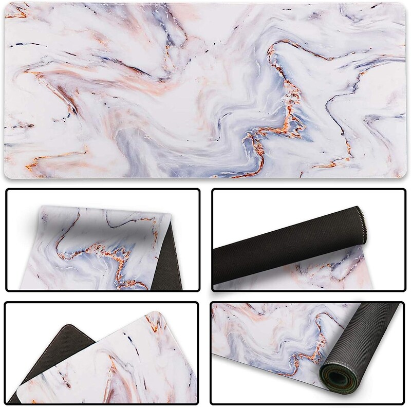Extended Gaming Mouse Pad XXL ArtSo Large Desk Writing Pad Neklizajuća gumena podloga Prošiveni rubovi 35,1 x 15,7 Bijelo zlato Mramor