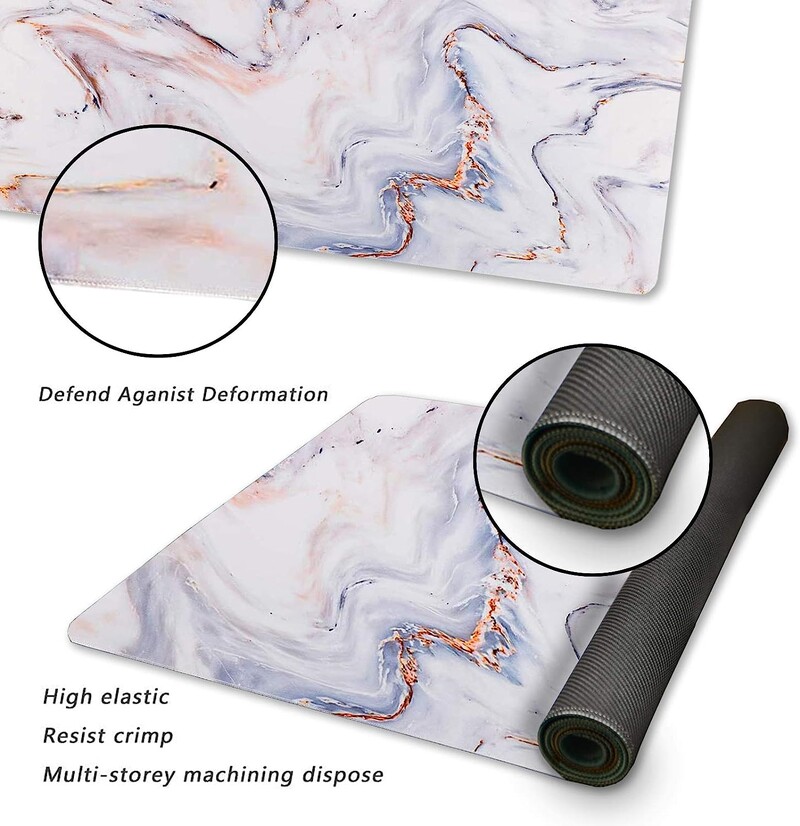 Extended Gaming Mouse Pad XXL ArtSo Large Desk Writing Pad Neklizajuća gumena podloga Prošiveni rubovi 35,1 x 15,7 Bijelo zlato Mramor