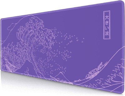 Great Wave XXL Gaming Mouse Pad Lila Minimalista Japán Asztali Szőnyeg Aranyos Gamer Esztétikus Egérpad kiterjesztett csúszásmentes Gumi talp