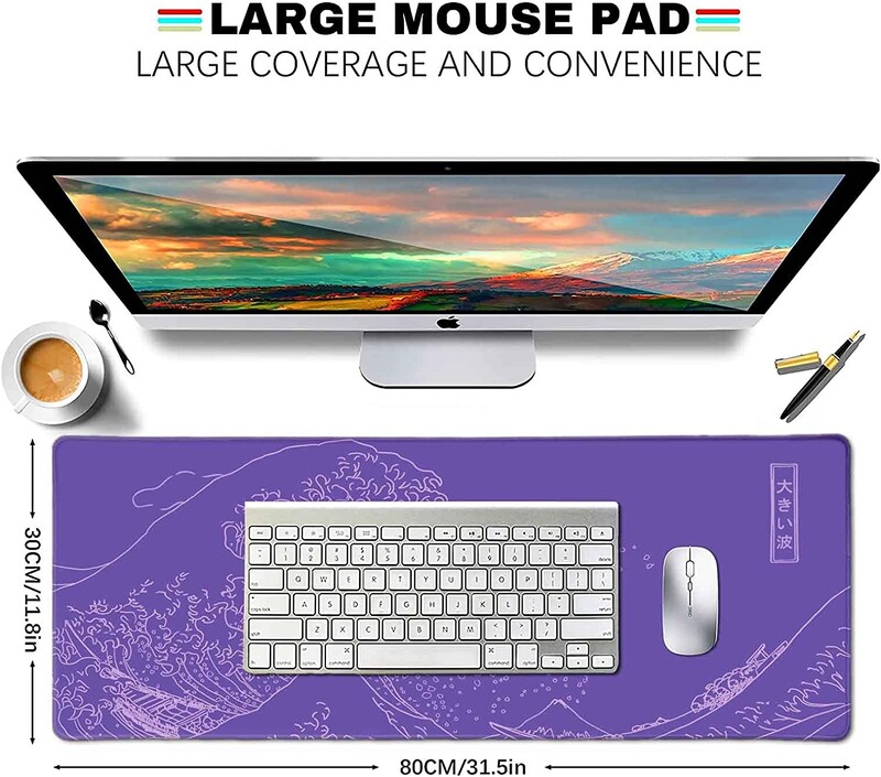 Great Wave XXL Gaming Mouse Pad Purpuriu Minimalist Japonez Covoraș de birou Drăguț Gamer Estetic Mousepad extinsă anti-alunecare din cauciuc
