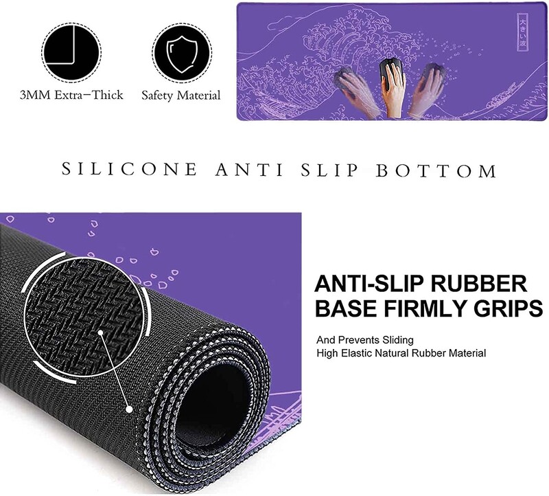 Great Wave XXL Gaming Mouse Pad Purpuriu Minimalist Japonez Covoraș de birou Drăguț Gamer Estetic Mousepad extinsă anti-alunecare din cauciuc