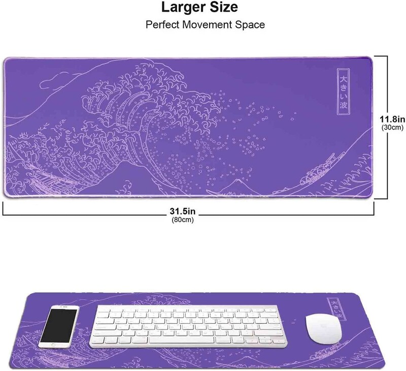 Great Wave XXL Gaming Mouse Pad Purpuriu Minimalist Japonez Covoraș de birou Drăguț Gamer Estetic Mousepad extinsă anti-alunecare din cauciuc