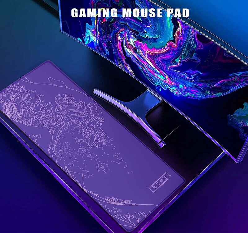 Great Wave XXL Gaming Mouse Pad Purpuriu Minimalist Japonez Covoraș de birou Drăguț Gamer Estetic Mousepad extinsă anti-alunecare din cauciuc