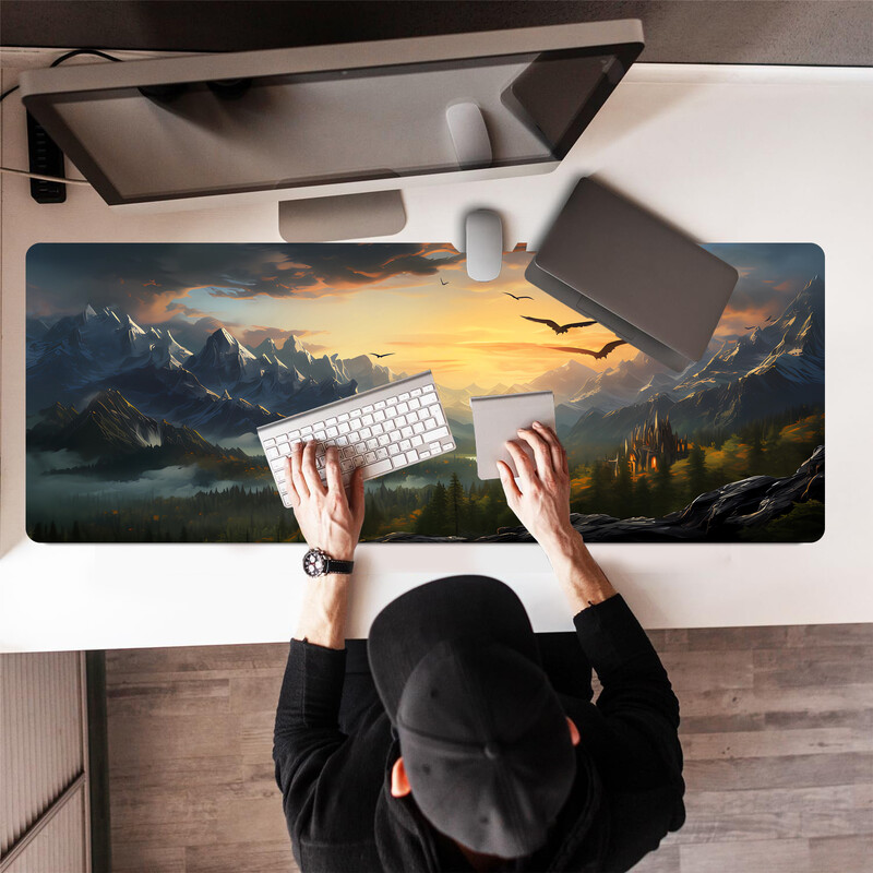 Suurepärased maastikupildid Klaviatuur hiirepadi lauamatt, 3D-mängude hiirepadi hiirematt libisemiskindel kummist alus, õmmeldud servad