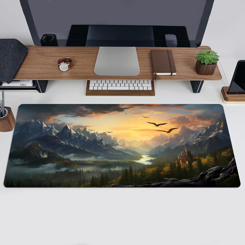 Suurepärased maastikupildid Klaviatuur hiirepadi lauamatt, 3D-mängude hiirepadi hiirematt libisemiskindel kummist alus, õmmeldud servad