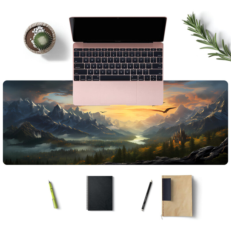 Suurepärased maastikupildid Klaviatuur hiirepadi lauamatt, 3D-mängude hiirepadi hiirematt libisemiskindel kummist alus, õmmeldud servad