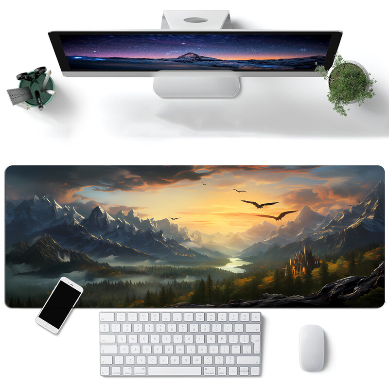 Suurepärased maastikupildid Klaviatuur hiirepadi lauamatt, 3D-mängude hiirepadi hiirematt libisemiskindel kummist alus, õmmeldud servad
