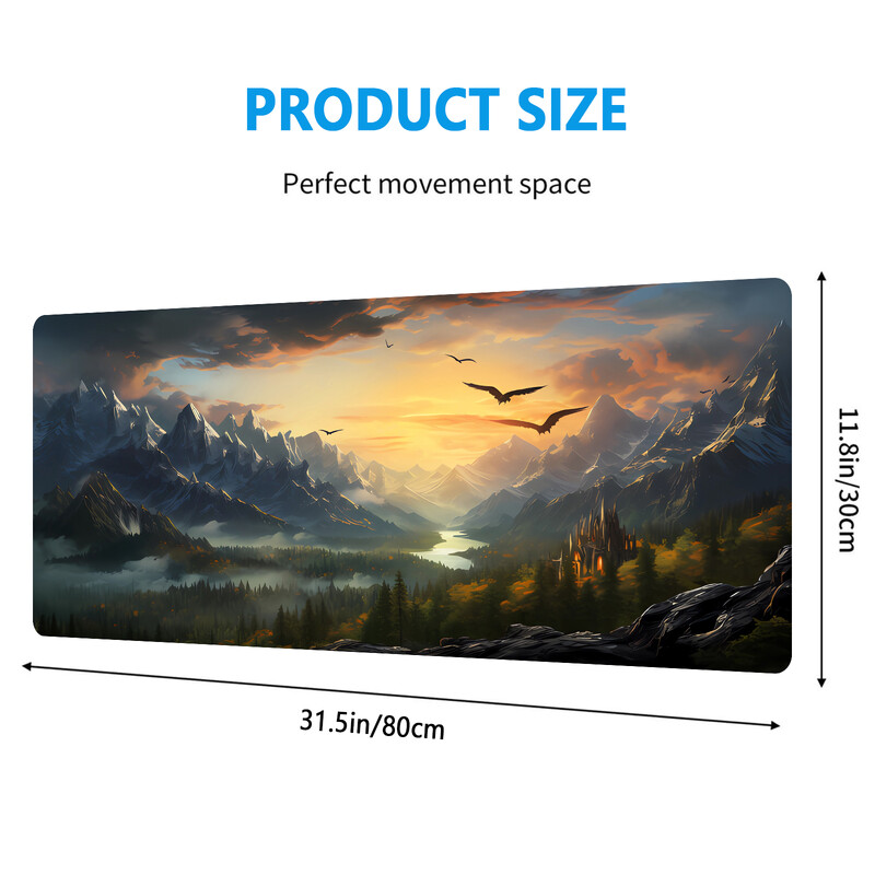 Suurepärased maastikupildid Klaviatuur hiirepadi lauamatt, 3D-mängude hiirepadi hiirematt libisemiskindel kummist alus, õmmeldud servad