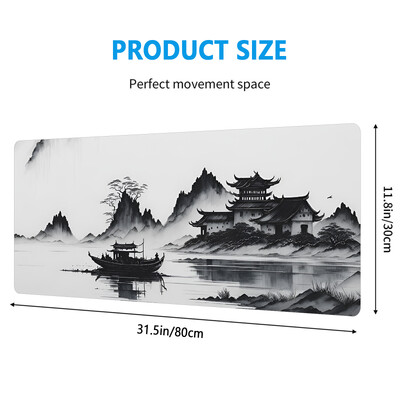 XXL Kinijos rašalu tapybos pelės kilimėlis – 31,5 x 11,8 colio didelis stalo kilimėlis, lygus paviršius, neslystantis pagrindas, prailgintas klaviatūros kilimėlis, skirtas „Gam“