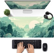 Cute Pastel Mint Green Forest Sage Anime Mouse Pad pentru jocuri XL pentru birou, pentru birou, cu margini cusute, 31,5 x 11,8 inci