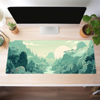 Χαριτωμένο παστέλ Mint Green Forest Sage Anime Large Gaming Mouse Pad XL Γυναικείο διακοσμητικό στρώμα γραφείου με ραμμένες άκρες 31,5x11,8 ίντσες