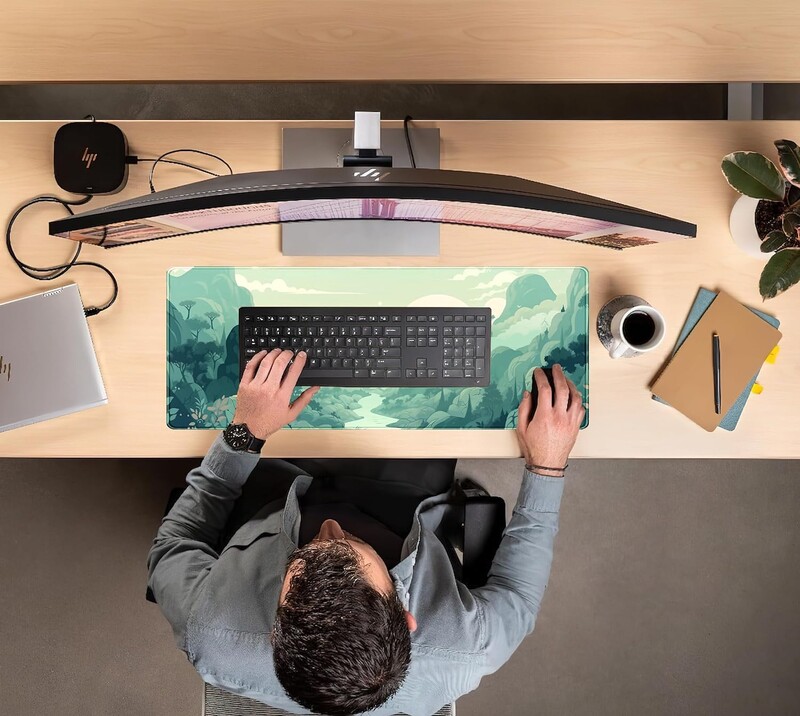 Cute Pastel Mint Green Forest Sage Anime Mouse Pad pentru jocuri XL pentru birou, pentru birou, cu margini cusute, 31,5 x 11,8 inci