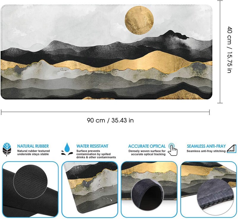 Laiendatud hiirematt 35,4 x 15,7, suur 3 mm libisemiskindla kummist aluse ja õmmeldud servadega veekindel lauapadi – päikeseloojang