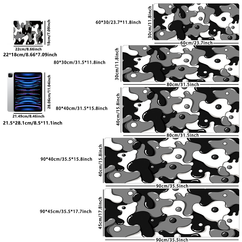1 tk suured hiirematid lauale, mänguhiirepadi, õmmeldud servadega hiirematt ja libisemiskindel kummist alus, pikendatud hiirematt