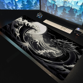 BLACK JAPANESE DRAGON Xxl Mouse Pad 900x400 Mousepad Gamer Έπιπλο Η/Υ Επιτραπέζιο Ματάκι gaming Αξεσουάρ πληκτρολογίου Πατάκια γραφείου Μεγάλο χαλί