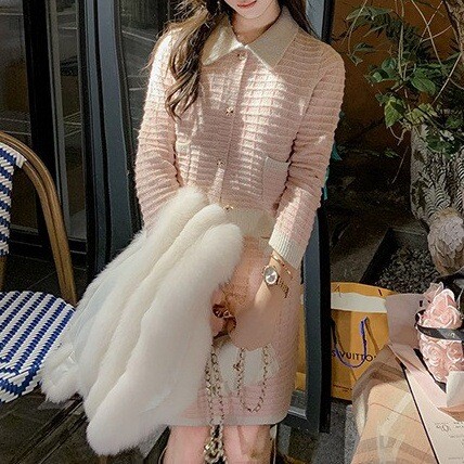 Kootud ülikonnaseelik naistele 2024, sügis, uus mood, vabaaja stiil, talv, korea stiil, pehmest vahast ümarkaelusega komplekt, väike kaheosaline komplekt lõhnaga