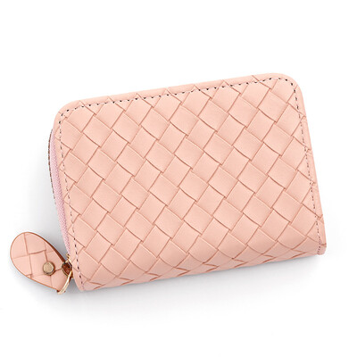 Моден плетен държач за карти с цип, проста чанта за карти с голям капацитет за съхранение на карти