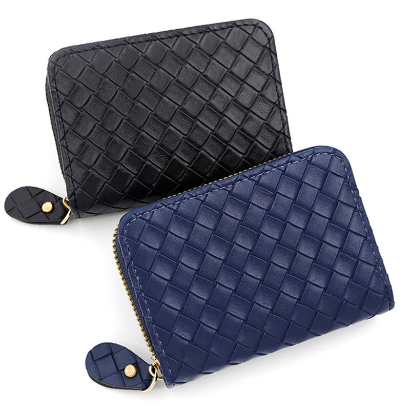 Моден плетен държач за карти с цип, проста чанта за карти с голям капацитет за съхранение на карти