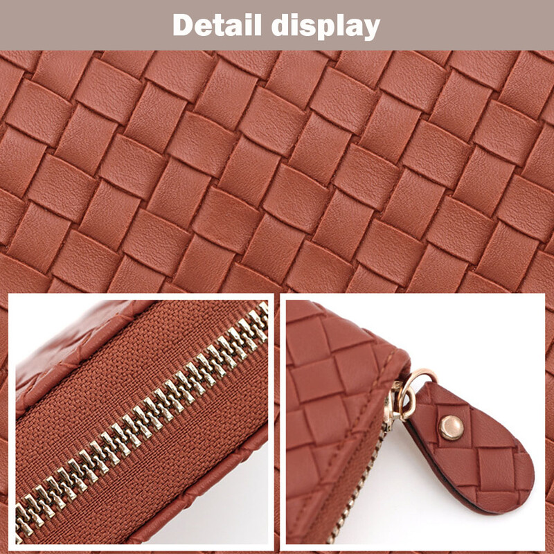 Моден плетен държач за карти с цип, проста чанта за карти с голям капацитет за съхранение на карти