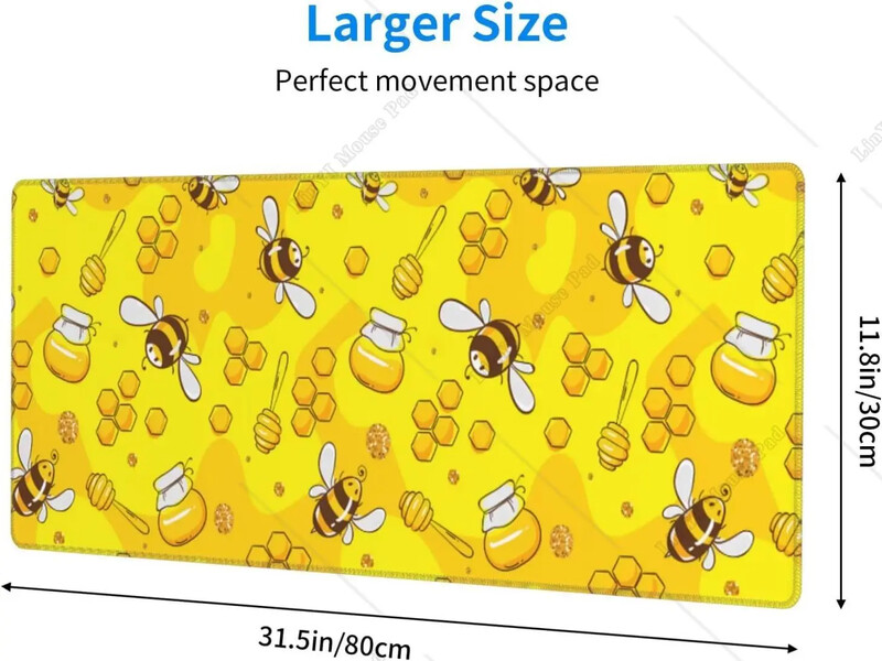 Cute Bee Yellow Mouse Pad mare Gaming Mousepad XL Tastatură Covoraș de birou cu bază de cauciuc anti-alunecare pentru birou 31,5'' X 12'' Inch