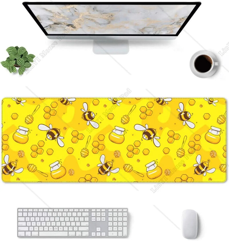 Cute Bee Yellow Mouse Pad mare Gaming Mousepad XL Tastatură Covoraș de birou cu bază de cauciuc anti-alunecare pentru birou 31,5'' X 12'' Inch