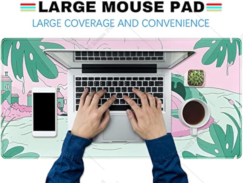 Розово-зелена сладка подложка за бюро Kawaii Cartoon Frog Mousepad Сладка аниме подложка за мишка 31,5x11,8 инча Голяма игрална подложка за бюро, подходяща за домашен подарък