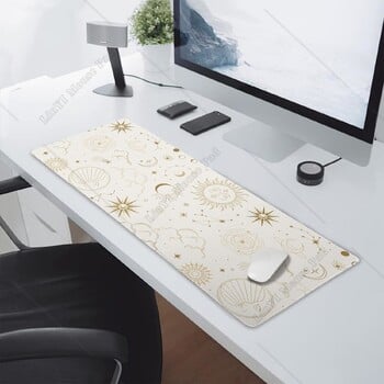 Boho Sun Moon Large Mouse Pad Mystical Galaxy Stars Clouds Μεγάλο στρώμα γραφείου Μεγάλο λευκό μαξιλαράκι γραφείου Αντιολισθητική βάση από καουτσούκ Ραμμένη άκρη