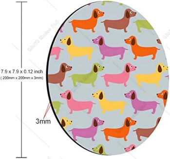 Πολύχρωμο Dachshund Dog Mouse Mat με αντιολισθητική λαστιχένια βάση Χαριτωμένο στρογγυλό mousepad για αξεσουάρ γραφείου φορητού υπολογιστή 7,9x7,9 ιντσών