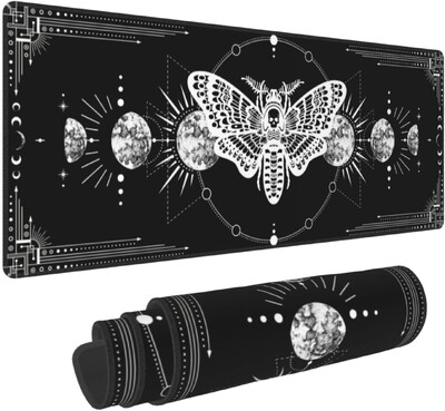 Gaming Mouse Mat Moon Phase Moth Velika podloga za miša s neklizajućim gumenim prošivenim rubovima za kućne darove Uredski rad 800x300 mm