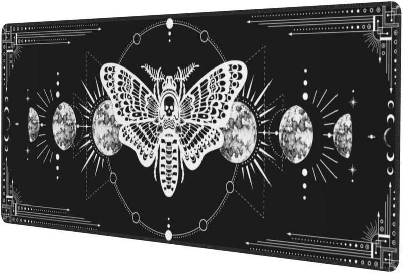 Gaming Mouse Mat Moon Phase Moth Velika podloga za miša s neklizajućim gumenim prošivenim rubovima za kućne darove Uredski rad 800x300 mm