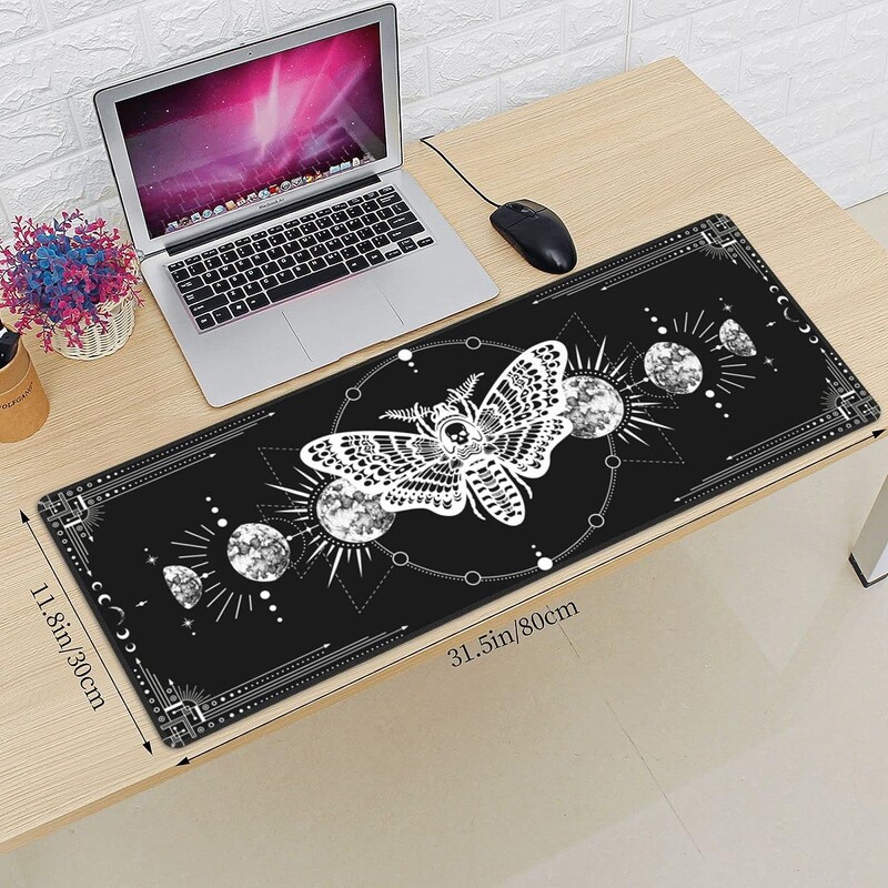 Gaming Mouse Mat Moon Phase Moth Velika podloga za miša s neklizajućim gumenim prošivenim rubovima za kućne darove Uredski rad 800x300 mm