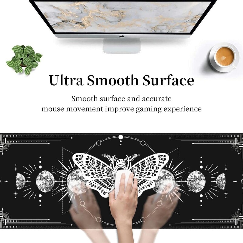 Gaming Mouse Mat Moon Phase Moth Velika podloga za miša s neklizajućim gumenim prošivenim rubovima za kućne darove Uredski rad 800x300 mm