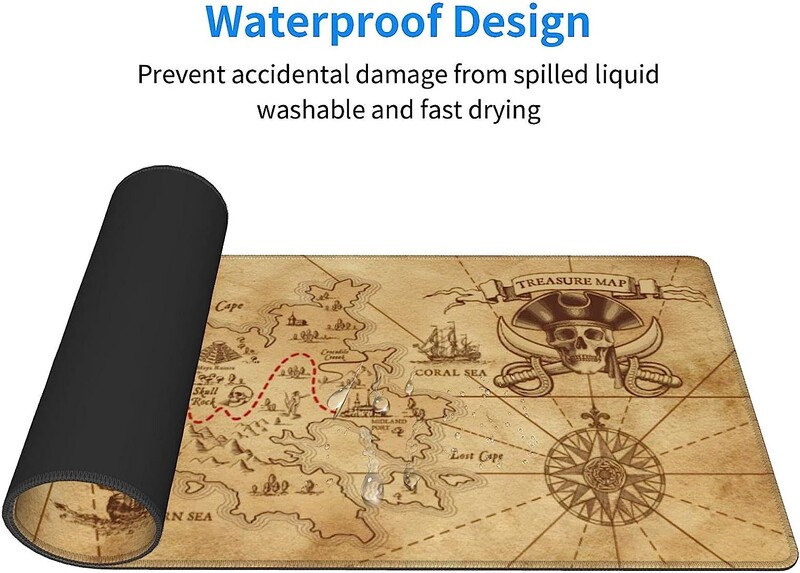 Pirate Ship Treasure Map Gaming Mouse Pad Tampă lungă de mouse Tampă de birou Tampoane mari antiderapante din cauciuc Margini cusute 31,5'' X 11,8''