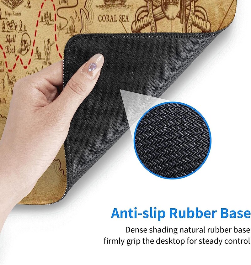 Pirate Ship Treasure Map Gaming Mouse Pad Tampă lungă de mouse Tampă de birou Tampoane mari antiderapante din cauciuc Margini cusute 31,5'' X 11,8''