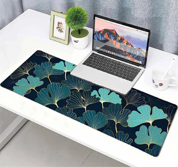 Γραφείο gaming Large Mouse Pad 35,4 x 15,7 Μεγάλο μέγεθος Golden Lines Ginkgo Plants Art Mouse Pads Μακριά αντιολισθητικά, λαστιχένια βάση ποντικιού