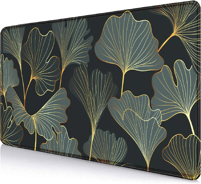 Gaming Mouse Pad mare Birou 35,4 x 15,7 Dimensiuni mari Golden Lines Ginkgo Plants Art Mouse Pads Mousepad lung anti-alunecare din cauciuc